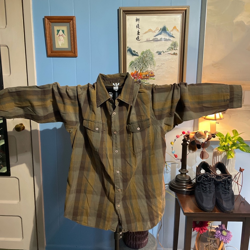Aigle Men's Casual Plaid Shirt in Green and Brown